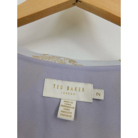 Ted Baker Lilac Gretia V-neck Printed Tie Front Mini Dress Size 2 Romantic - Picture 3 of 5